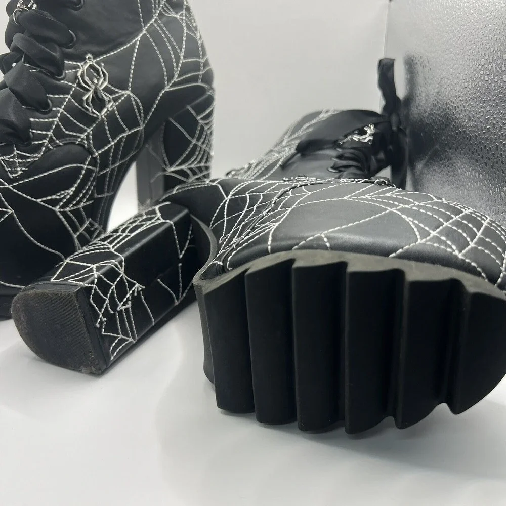 Dolls Kill Black Spiderweb Platform Lace-Up Boots